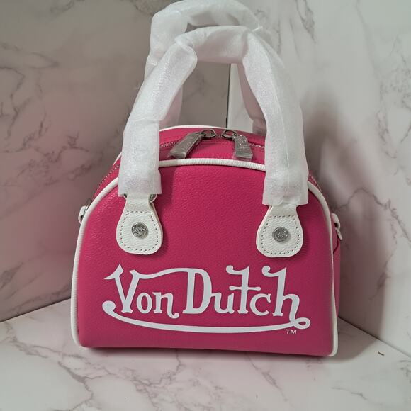 NEW Von Dutch Hot Pink Bowling Bag Purse with Shoulder Strap - Picture 3 of 8